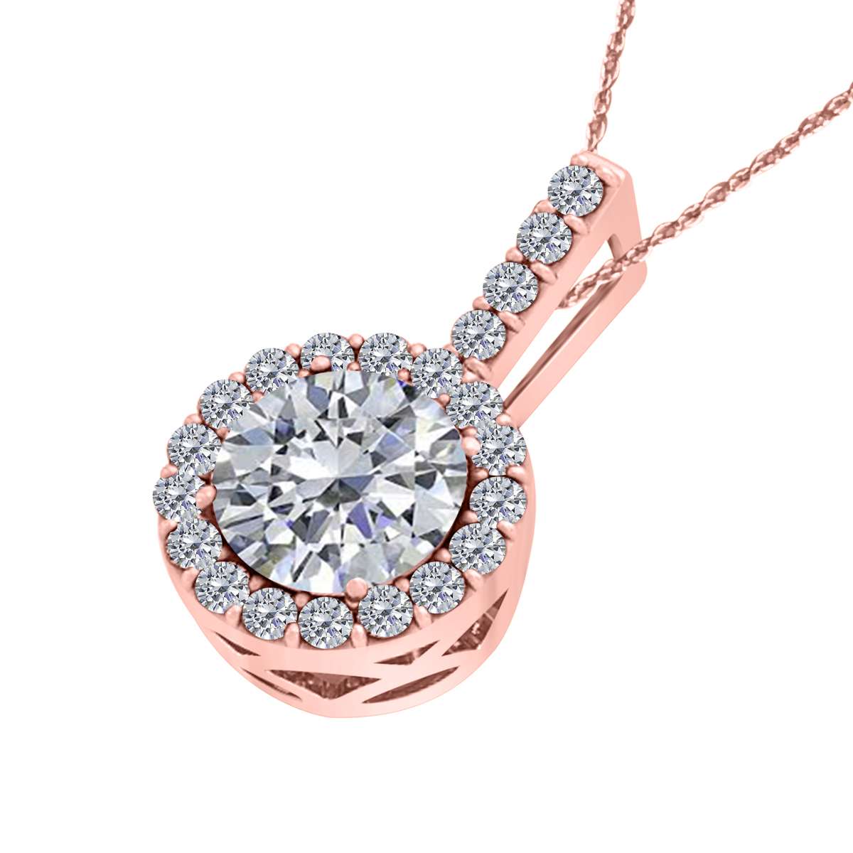 14K Rose White & Yellow Gold 0.65 Carat Natural Diamond Halo Diamond Necklace Pendant With 18" Chain Mauli Jewels