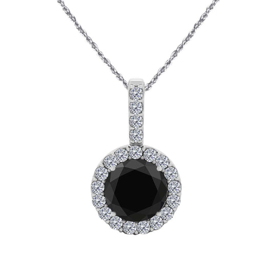 1.15 Carat Natural Black Halo White Diamond Prong Set Necklace Pendant for Women In 14K Rose White & Yellow Gold With 18" Box Chain