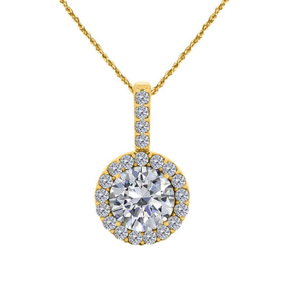 14K Rose White & Yellow Gold 0.65 Carat Natural Diamond Halo Diamond Necklace Pendant With 18" Chain Mauli Jewels