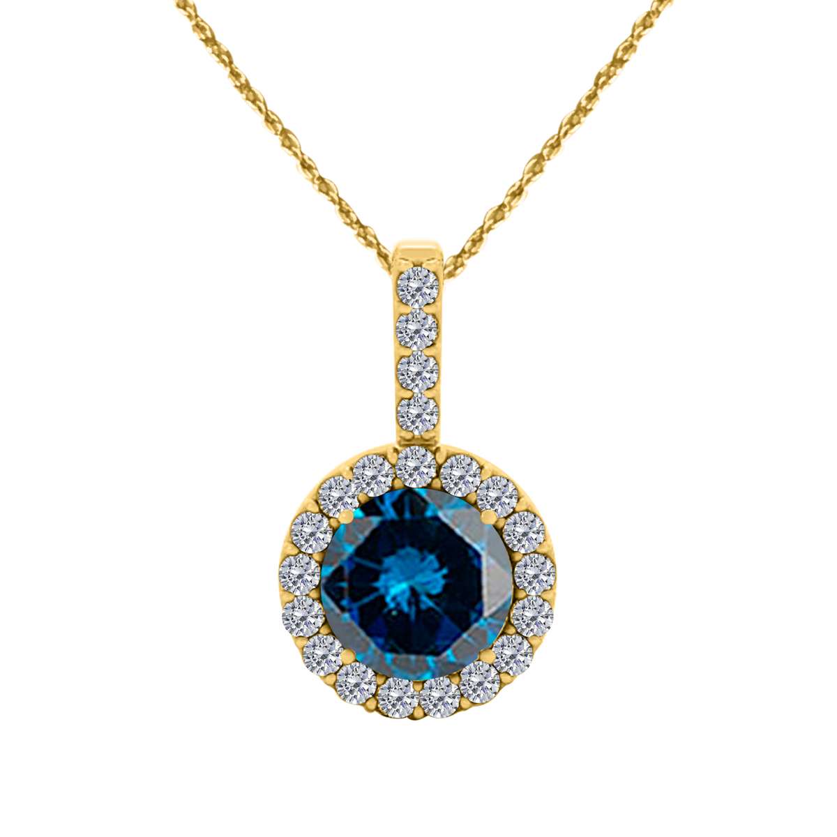 1.15 Carat Halo Blue Diamond Necklace Pendant for Women In 14K Rose White & Yellow Gold With 18" Box Chain