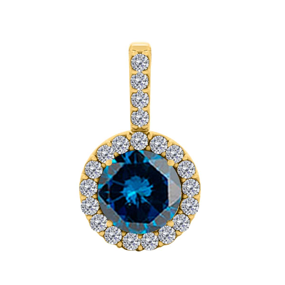 1.15 Carat Halo Blue Diamond Necklace Pendant for Women In 14K Rose White & Yellow Gold With 18" Box Chain