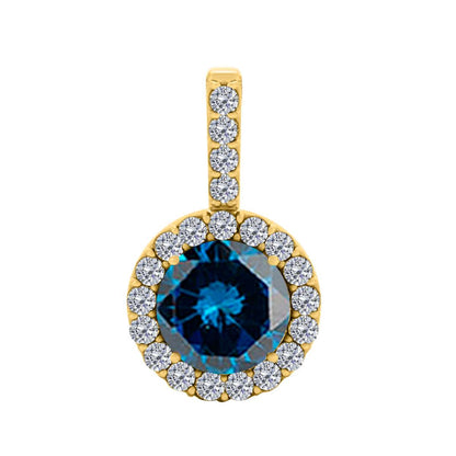 1.15 Carat Halo Blue Diamond Necklace Pendant for Women In 14K Rose White & Yellow Gold With 18" Box Chain