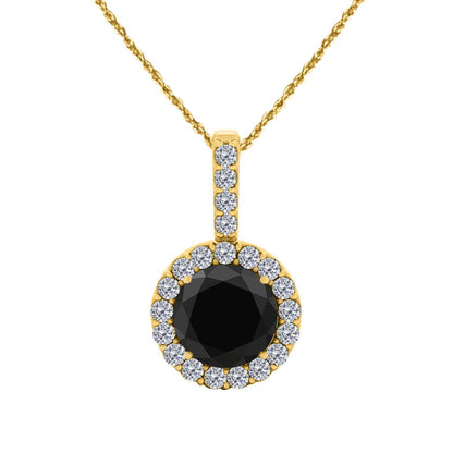 1.15 Carat Natural Black Halo White Diamond Prong Set Necklace Pendant for Women In 14K Rose White & Yellow Gold With 18" Box Chain