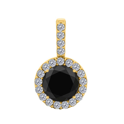 1.15 Carat Natural Black Halo White Diamond Prong Set Necklace Pendant for Women In 14K Rose White & Yellow Gold With 18" Box Chain