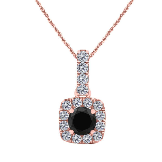 10K Rose White & Yellow Gold 0.75 Carat Halo Black Diamond Pendant Necklace With 18" Box Chain Solid Gold