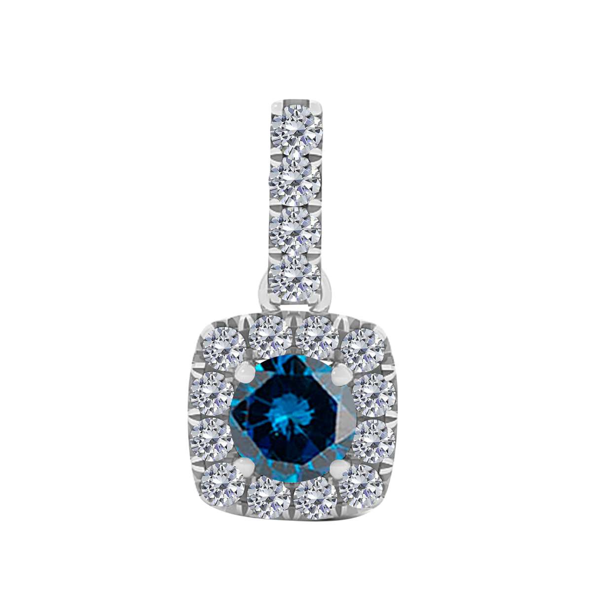 0.75 Carat Halo Blue Diamond Necklace Pendant for Women In 10K White Rose & Yellow Gold With 18" Box Chain