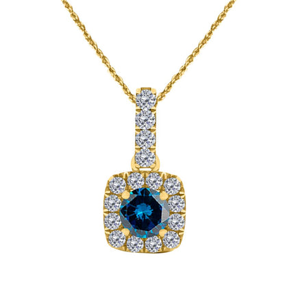 0.75 Carat Halo Blue Diamond Necklace Pendant for Women In 10K White Rose & Yellow Gold With 18" Box Chain