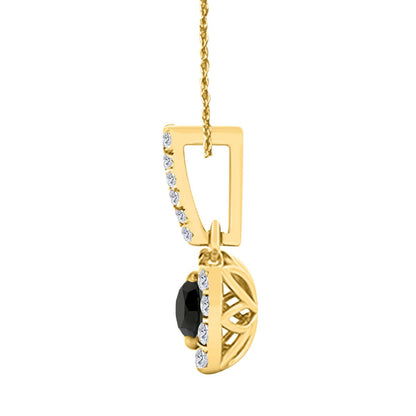 10K Rose White & Yellow Gold 0.75 Carat Halo Black Diamond Pendant Necklace With 18" Box Chain Solid Gold