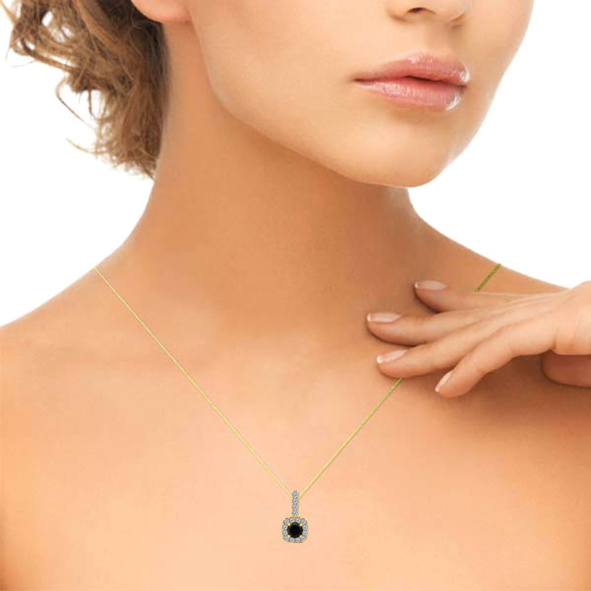 10K Rose White & Yellow Gold 0.75 Carat Halo Black Diamond Pendant Necklace With 18" Box Chain Solid Gold