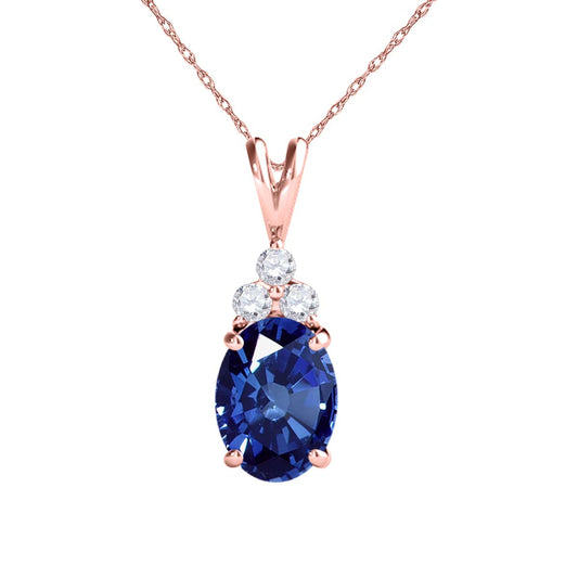 MauliJewels Engagement Necklace for Women 1.30 Carat Diamond & Oval Shape Sapphire Pendant 4 Prongs, 14K Gold With 18 inches Chain