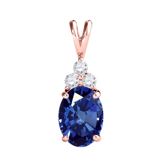 MauliJewels Engagement Necklace for Women 1.30 Carat Diamond & Oval Shape Sapphire Pendant 4 Prongs, 14K Gold With 18 inches Chain