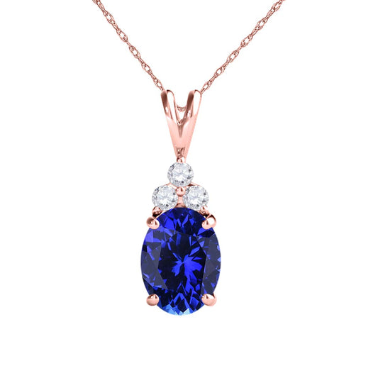 MauliJewels Engagement Necklace for Women 1.30 Carat Diamond & Oval Shape Tanzanite Pendant 4 Prongs, 14K Gold With 18 inches Chain