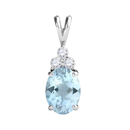 MauliJewels Engagement Necklace for Women 1.30 Carat Diamond & Oval Shape Aquamarine Pendant 4 Prongs, 14K Gold With 18 inches Chain