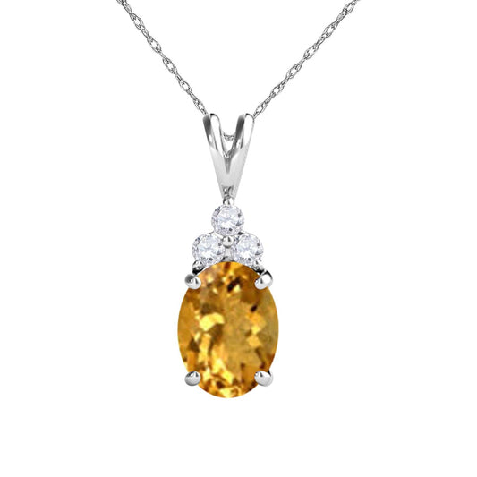 MauliJewels Engagement Necklace for Women 1.30 Carat Diamond & Oval Shape Citrine Pendant 4 Prongs, 14K Gold With 18 inches Chain