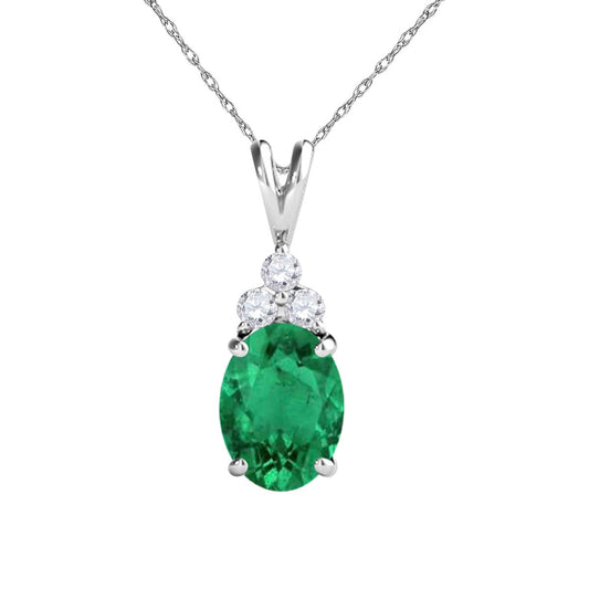 MauliJewels Engagement Necklace for Women 1.30 Carat Diamond & Oval Shape Emerald Pendant 4 Prongs, 14K Gold With 18 inches Chain