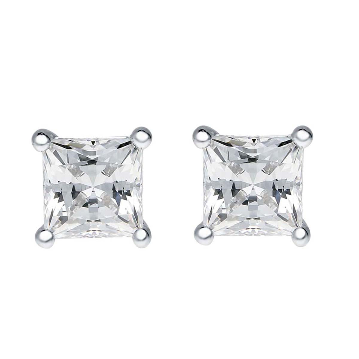 1.00 Carat Princess-Cut Lab-Grown Diamond Square Stud Earrings for Women in 14K White or Yellow Gold