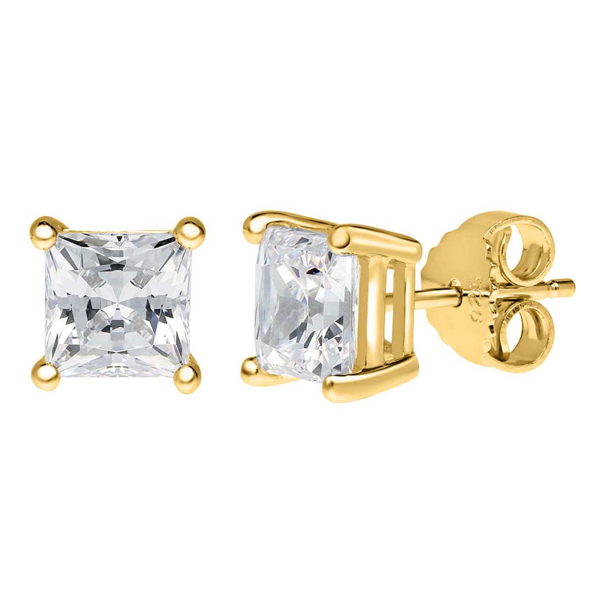 1.00 Carat Princess-Cut Lab-Grown Diamond Square Stud Earrings for Women in 14K White or Yellow Gold