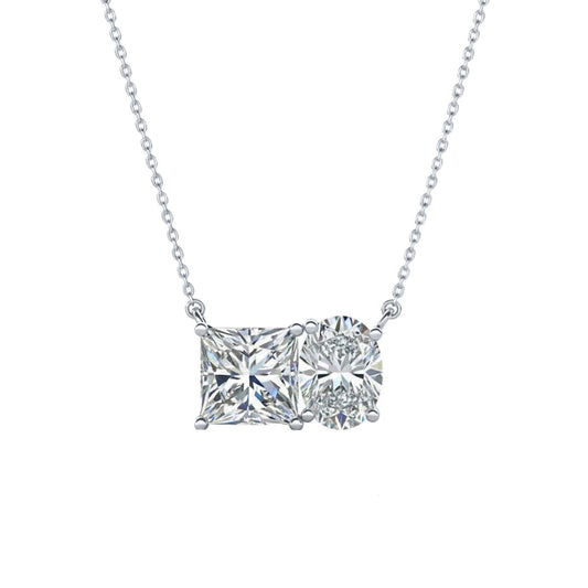 Mauli Jewels Toi Et Moi Pendant Necklace for Women in 14K White & Yellow Gold, 2.00 CTW Pear & Heart Shape Lab Grown Diamond Pendant, EF VS1 Excellent Cut with 18 Inch Gold Chain