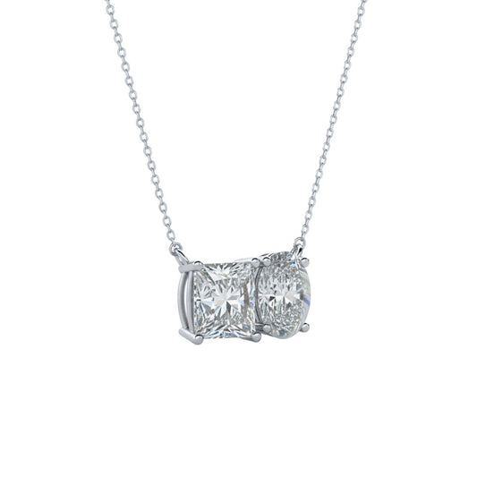 Mauli Jewels Toi Et Moi Pendant Necklace for Women in 14K White & Yellow Gold, 2.00 CTW Pear & Heart Shape Lab Grown Diamond Pendant, EF VS1 Excellent Cut with 18 Inch Gold Chain