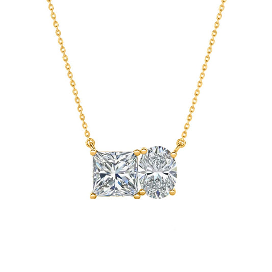Mauli Jewels Toi Et Moi Pendant Necklace for Women in 14K White & Yellow Gold, 2.00 CTW Princess & Oval Cut Lab Grown Diamond Pendant, EF VS1 Excellent Cut with 18 Inch Chain
