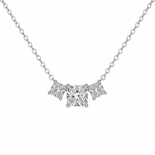 Mauli Jewels Pendant Necklace for Women in 14K White & Yellow Gold, 2.00 CT Lab Grown Princess Cut Diamond Pendant, E-F VS1 Excellent Cut with 18 Inch Chain