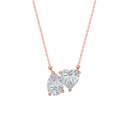 Mauli Jewels Toi Et Moi Pendant Necklace for Women in Rose, White & Yellow Gold Plated 925 Sterling Silver, 3.50 CTW Pear & Heart Shape Moissanite Pendant, F-G VS1 Excellent Cut with 18 Inch Silver Chain