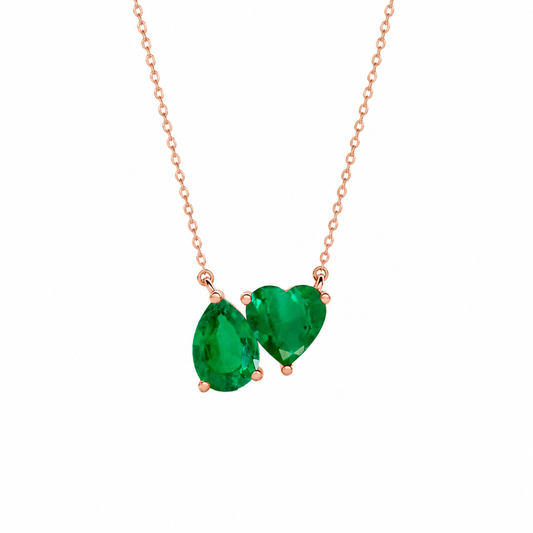 Mauli Jewels Toi Et Moi Pendant Necklace for Women in Rose, White & Yellow Gold Plated 925 Sterling Silver, 3.50 CTW Pear & Heart Shape Lab Created Emerald Pendant with 18 Inch Silver Chain