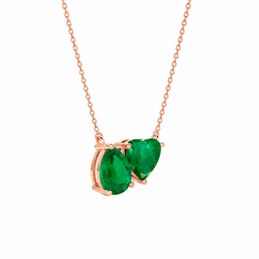 Mauli Jewels Toi Et Moi Pendant Necklace for Women in Rose, White & Yellow Gold Plated 925 Sterling Silver, 3.50 CTW Pear & Heart Shape Lab Created Emerald Pendant with 18 Inch Silver Chain