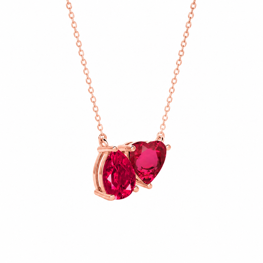 Mauli Jewels Toi Et Moi Pendant Necklace for Women in Rose, White & Yellow Gold Plated 925 Sterling Silver, 3.50 CTW Pear & Heart Shape Lab Created Ruby Pendant with 18 Inch Silver Chain