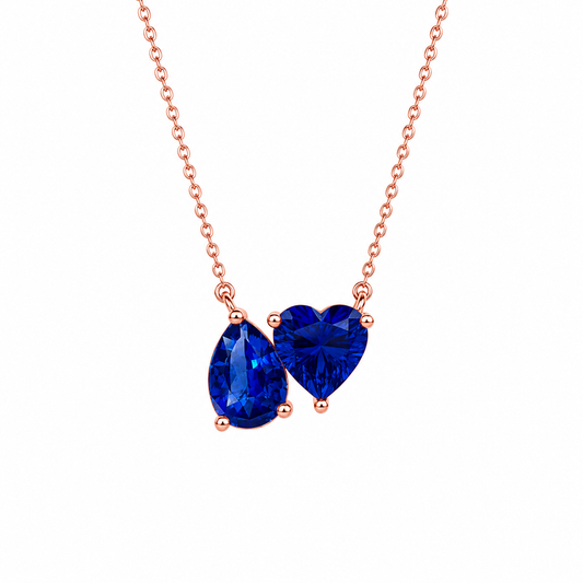 Mauli Jewels Toi Et Moi Pendant Necklace for Women in Rose, White & Yellow Gold Plated 925 Sterling Silver, 3.50 CTW Pear & Heart Shape Lab Created Sapphire Pendant with 18 Inch Silver Chain