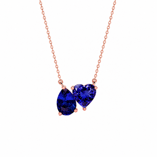 Mauli Jewels Toi Et Moi Pendant Necklace for Women in Rose, White & Yellow Gold Plated 925 Sterling Silver, 3.50 CTW Pear & Heart Shape Lab Created Tanzanite Pendant with 18 Inch Silver Chain