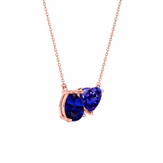 Mauli Jewels Toi Et Moi Pendant Necklace for Women in Rose, White & Yellow Gold Plated 925 Sterling Silver, 3.50 CTW Pear & Heart Shape Lab Created Tanzanite Pendant with 18 Inch Silver Chain