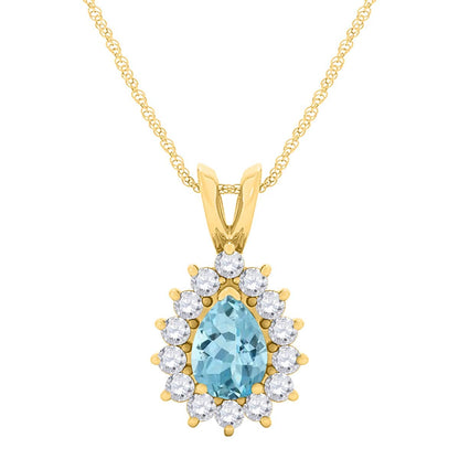 MauliJewels Engagement Necklace for Women 2.21 Carat Beautiful Diamond And Pear Shape Gemstone Pendant 4 prongs 10K Yellow Gold With 18'' Chain