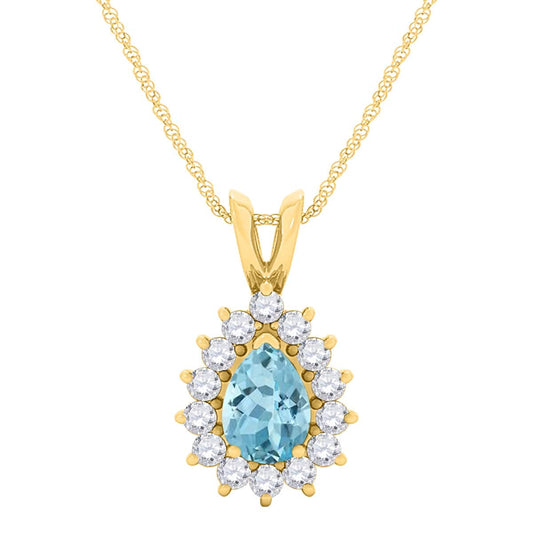 MauliJewels Engagement Necklace for Women 2.21 Carat Beautiful Diamond And Pear Shape Gemstone Pendant 4 prongs 10K Yellow Gold With 18'' Chain