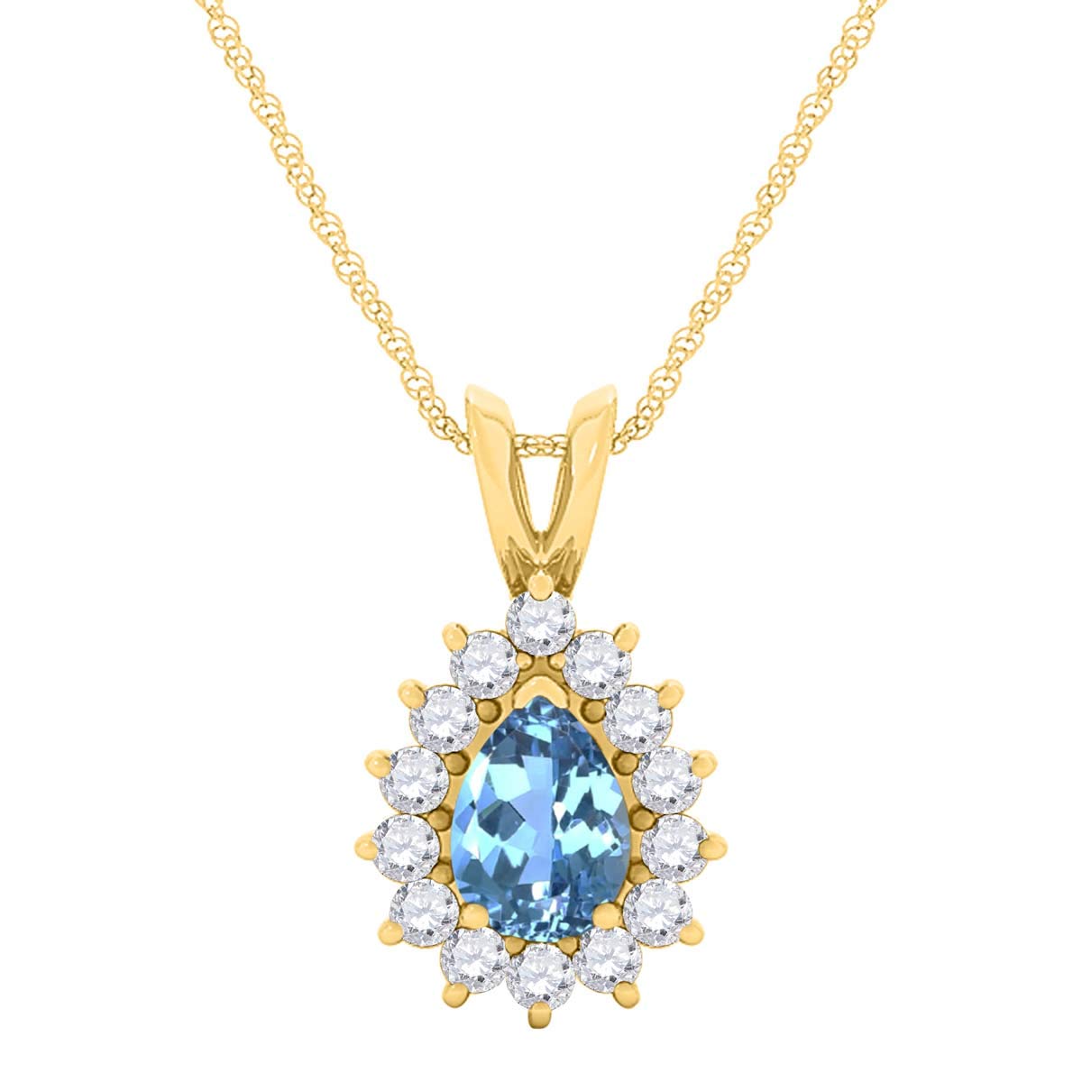 MauliJewels Engagement Necklace for Women 2.21 Carat Beautiful Diamond And Pear Shape Gemstone Pendant 4 prongs 10K Yellow Gold With 18'' Chain