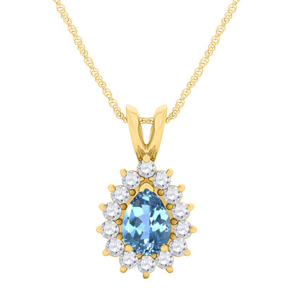 MauliJewels Engagement Necklace for Women 2.21 Carat Beautiful Diamond And Pear Shape Gemstone Pendant 4 prongs 10K Yellow Gold With 18'' Chain