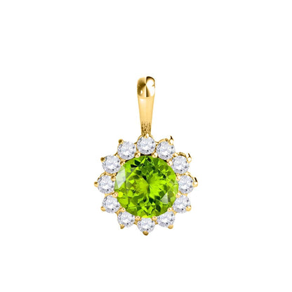 Mauli Jewels Engagement Necklace for Women 0.55 Carat Round Shaped Peridot and Diamond Pendant 4-prong 10K Yellow Gold