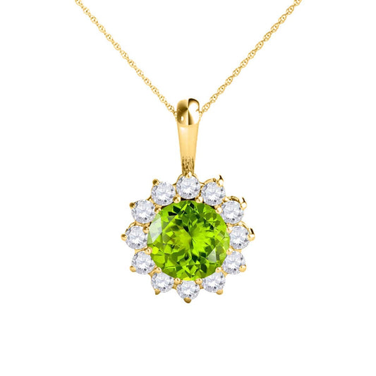 Mauli Jewels Engagement Necklace for Women 0.55 Carat Round Shaped Peridot and Diamond Pendant 4-prong 10K Yellow Gold