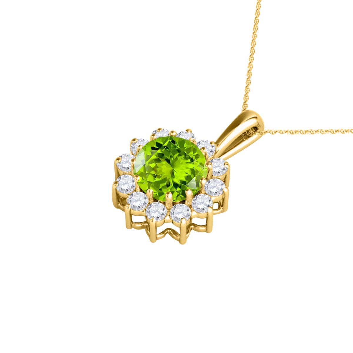 Mauli Jewels Engagement Necklace for Women 0.55 Carat Round Shaped Peridot and Diamond Pendant 4-prong 10K Yellow Gold