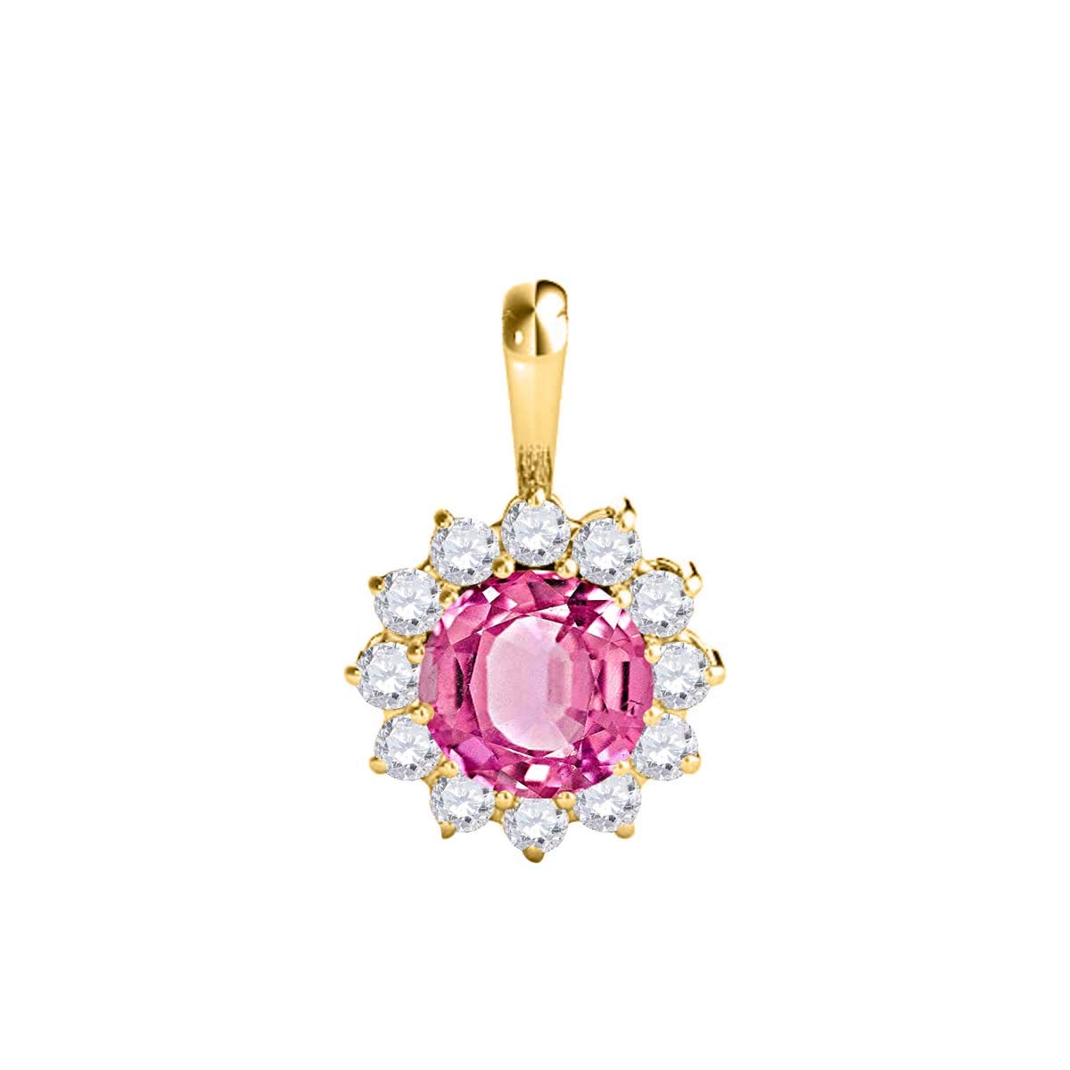 Mauli Jewels Engagement Necklace for Women 0.60 Carat Round Shaped Pink Topaz and Diamond Pendant 4-prong 10K Yellow Gold