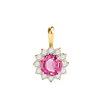 Mauli Jewels Engagement Necklace for Women 0.60 Carat Round Shaped Pink Topaz and Diamond Pendant 4-prong 10K Yellow Gold