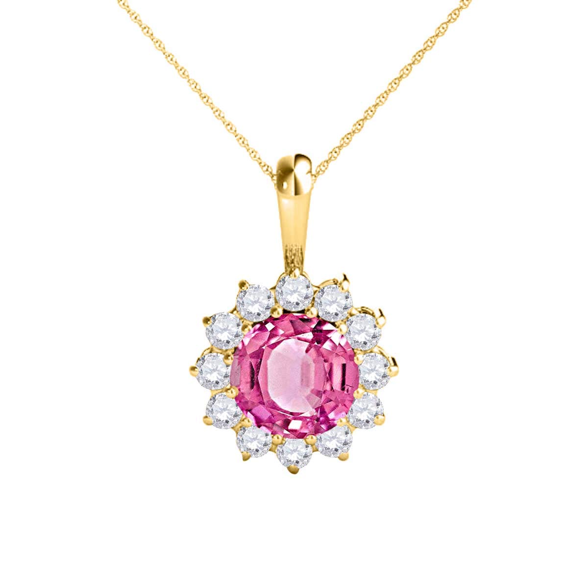 Mauli Jewels Engagement Necklace for Women 0.60 Carat Round Shaped Pink Topaz and Diamond Pendant 4-prong 10K Yellow Gold