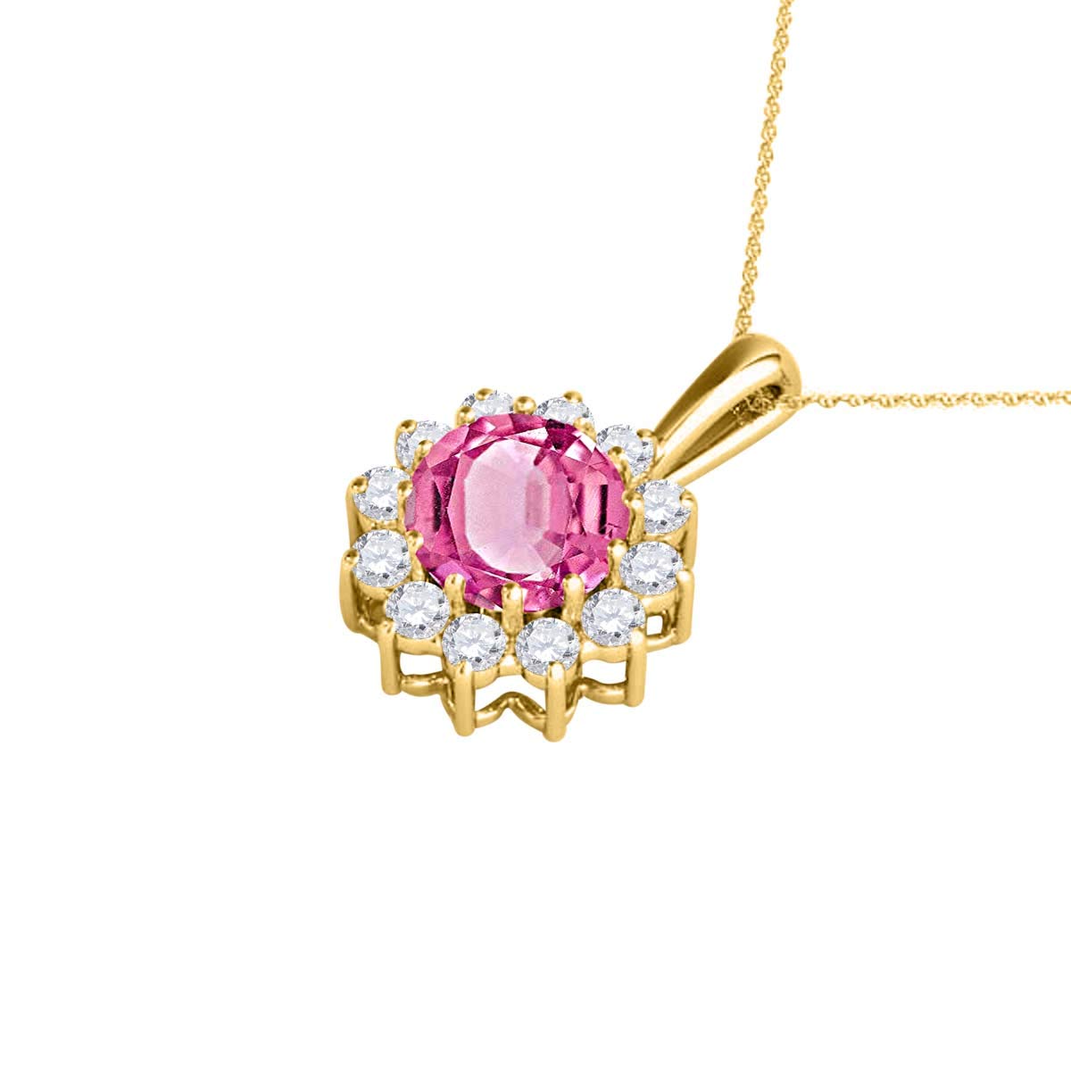 Mauli Jewels Engagement Necklace for Women 0.60 Carat Round Shaped Pink Topaz and Diamond Pendant 4-prong 10K Yellow Gold