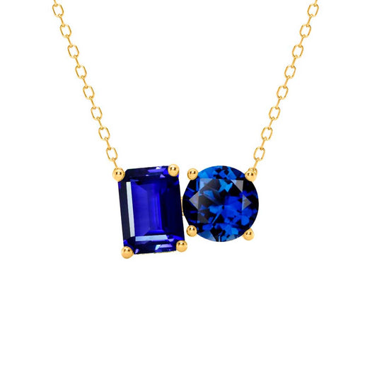 Mauli Jewels 3.00 Carat Lab Created Sapphire Toi Et Moi Pendant Necklace for Women | AAA Color | 14K Gold Over 925 Sterling Silver with Silver Cable Chain – Rose, White & Yellow Gold