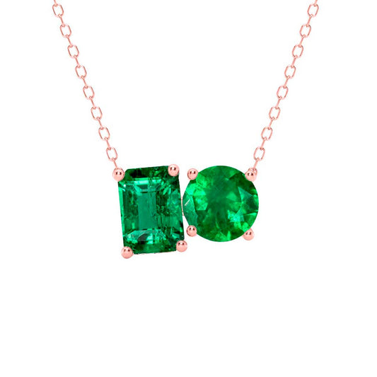 Mauli Jewels 3.00 Carat Lab Created Emerald Toi Et Moi Pendant Necklace for Women | AAA Color | 14K Gold Over 925 Sterling Silver with Silver Cable Chain – Rose, White & Yellow Gold