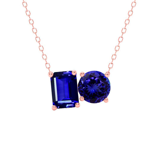 Mauli Jewels 3.00 Carat Lab Created Tanzanite Toi Et Moi Pendant Necklace for Women | AAA Color | 14K Gold Over 925 Sterling Silver with Silver Cable Chain – Rose, White & Yellow Gold