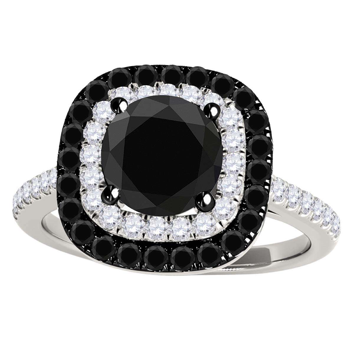 MAULI JEWELS 1.50 Carat Natural Halo Black & White Diamond Engagement Rings In 10K White Rose Yellow Gold