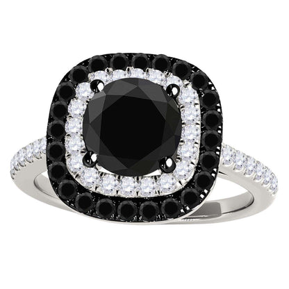 MAULI JEWELS 1.50 Carat Natural Halo Black & White Diamond Engagement Rings In 10K White Rose Yellow Gold