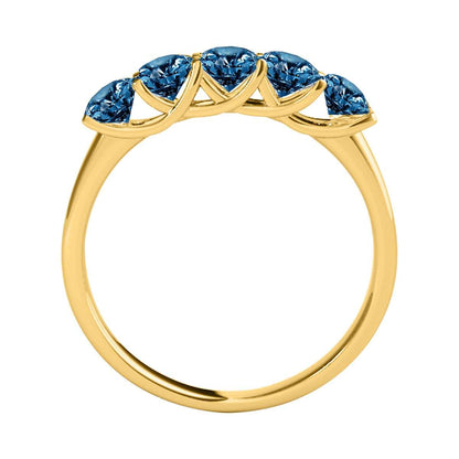 Maulijewels Engagement Rings Women 1.00 Carat Five Stone Natural Round Blue Diamond Band 14KGold |