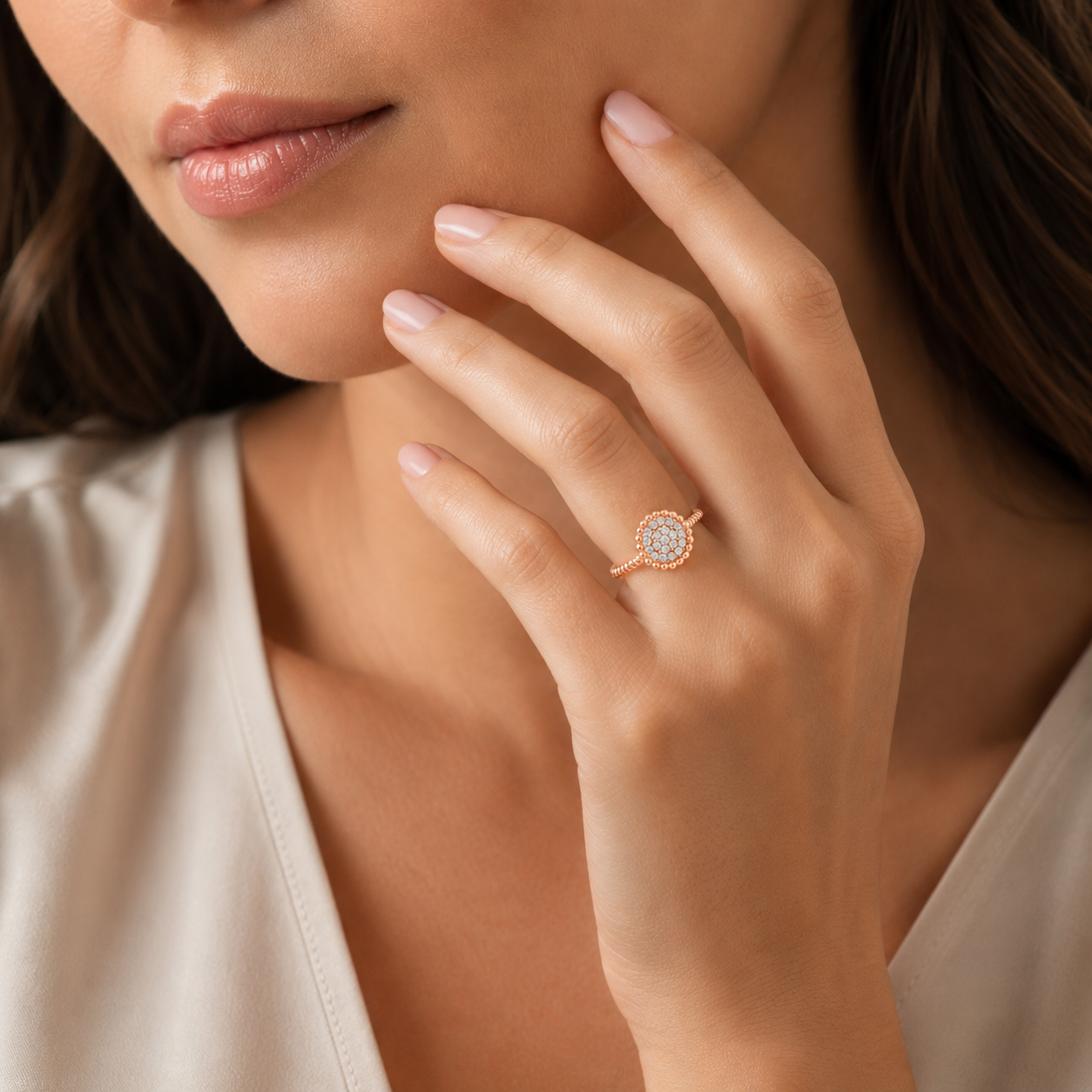 Mauli Jewels Women’s 0.20 Carat Lab Grown Diamond Floral Ring in 10K Rose, White and Yellow Gold Intertwined Flower Design Ring, Engagement Ring - Mauli Jewels